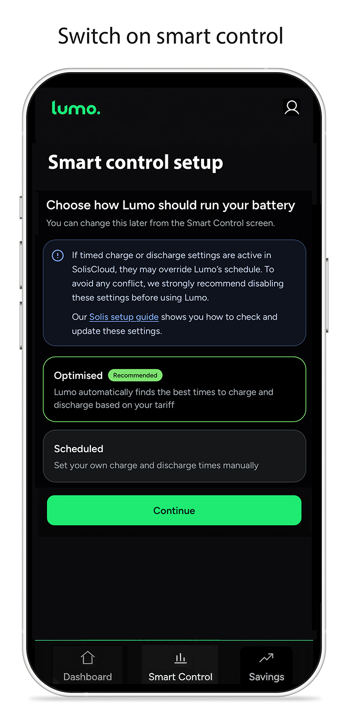 Lumo app, switch on smart control